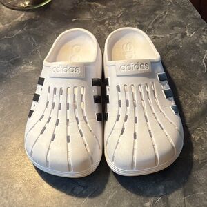 Mens Adidas White and Black Slip-On Slippers